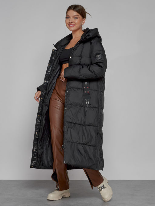 Пальто утепленное с капюшоном зимнее женское черного цвета 52109Ch - Mtforce фото 14