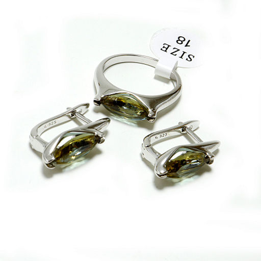 Комплект ювелирной бижутерии German Silver кольцо и серьги с Султанитом