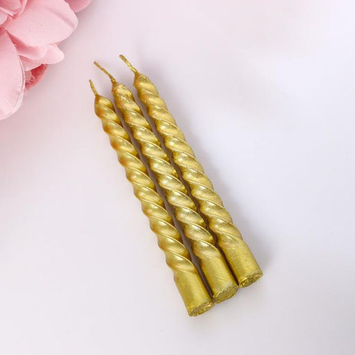 Цена за 2 шт. Набор свечей витых, 1.5×15 см, 3 шт., золотой
