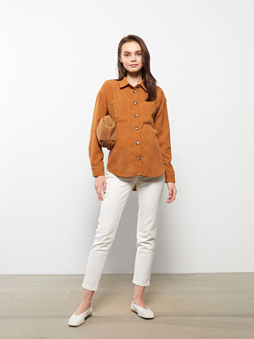 D?z Uzun Kollu Kadife Hamile G?mlek Ceket