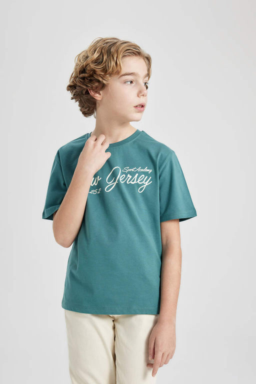 Футболка с короткими рукавами и круглым вырезом для мальчиков с принтом - Defacto фото 3