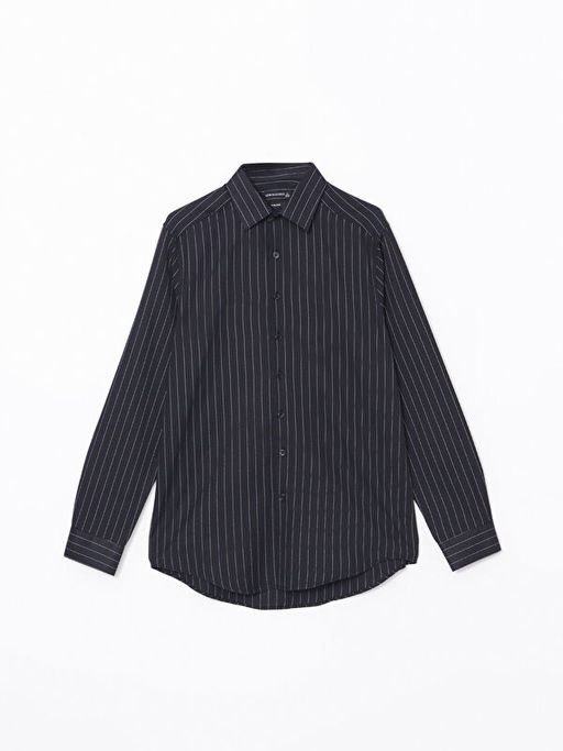 Slim Fit Uzun Kollu ?izgili Gabardin Erkek G?mlek