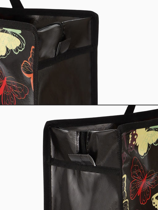 Сумка хозяйственная «Бабочки», на молнии, 40×15×30 см, чёрная