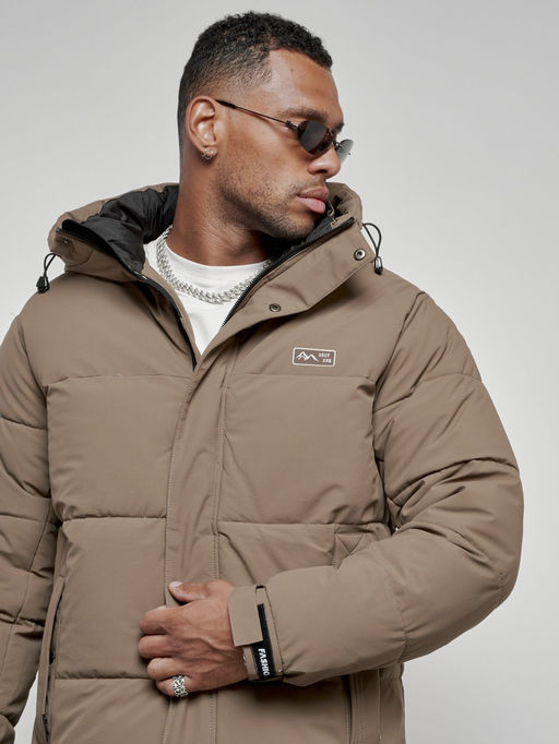 Куртка молодежная мужская зимняя с капюшоном коричневого цвета 8356K - Wonderrman фото 11