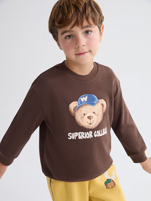 Bisiklet Yaka Ay? Teddy Bask?l? Erkek ?ocuk Sweatshirt