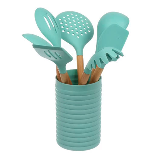 Набор кухонных принадлежностей 8 предметов силикон бамбук на подставке B030088 (484075) /DANIKS/