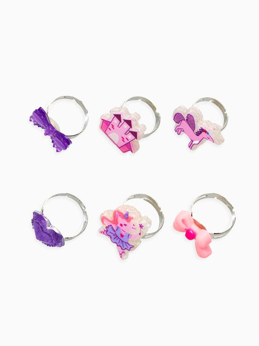 Кольца детские набор 6 шт. «Выбражулька. Замок, пегас», форма МИКС, фиолетовый, розовый, безразмерное