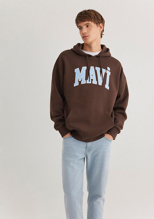 Mavi Logo Bask?l? Kapusonlu Kahverengi Sweatshirt  фото 3