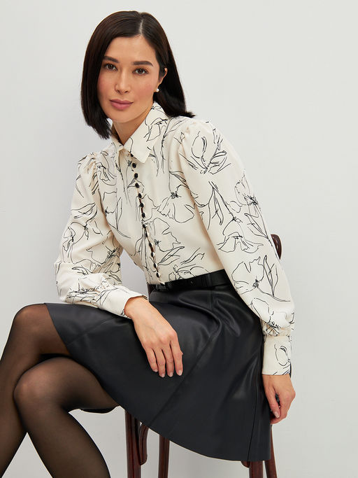 Блузка с принтом OD-639-29 белая черный цветок - Tantino фото 12