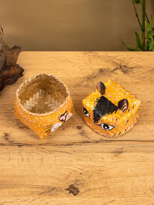 Корзинка «Кот», 10×10×13 см, бамбук, рыжая