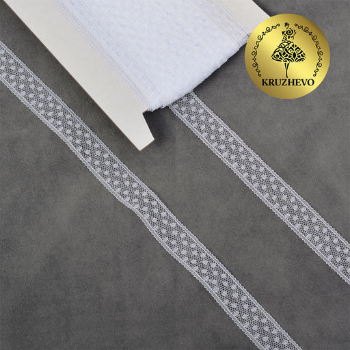 Кружево-трикотаж KRUZHEVO арт.TBY 1662 шир.15мм цв.01 белый, уп.27,4м