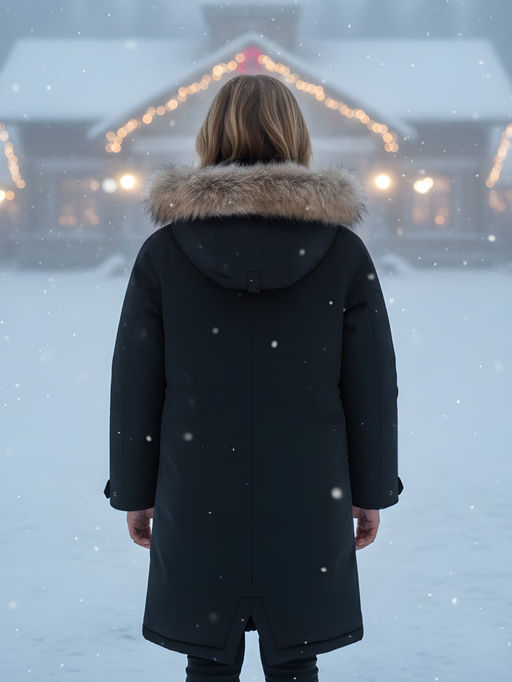 Парка зимняя подростковая для девочки с капюшоном и мехом черного цвета 9536Ch