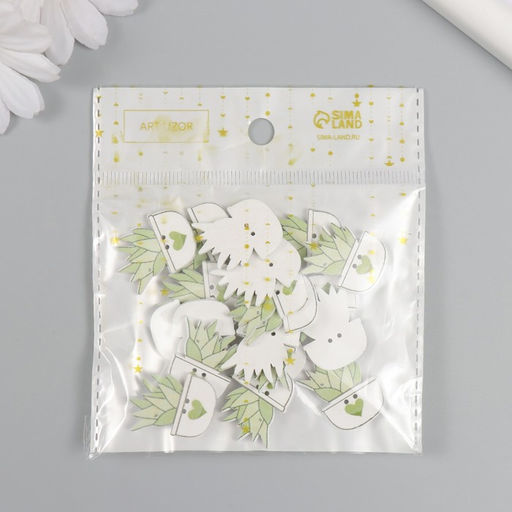 Цена за 2 шт. Пуговицы дерево для творчества 2 прокола «Суккулент в горшочке», набор 20 шт., 1.8×2.5 см