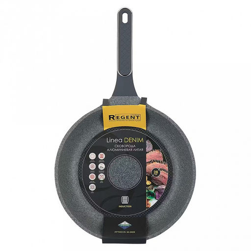 Сковорода с антипригарным покрытием Denim д28см, s4мм, индукционное дно д20,5см, s1,5мм, литой алюминий, 2-х слойное антипригарное покрытие WISTONE с эффектом гранитной крошки, бакелитовая ручка с покрытием soft-touch, Regent (Китай) Подходит д - Домашняя мода фото 6
