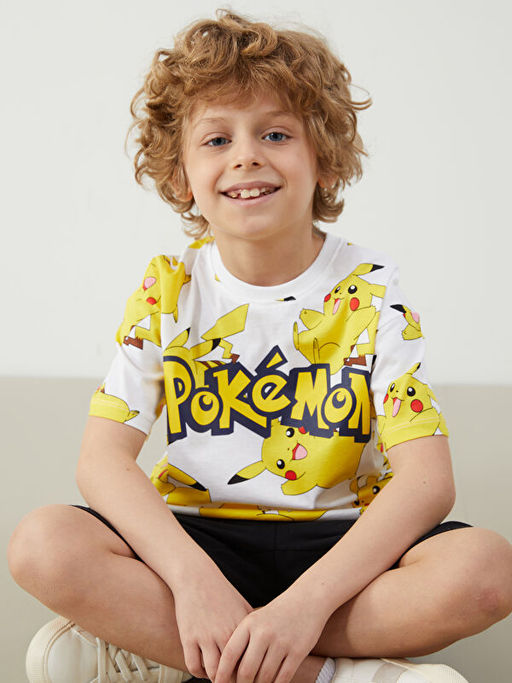 Bisiklet Yaka Pokemon Bask?l? Erkek ?ocuk Ti??rt