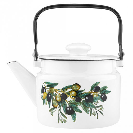 "Оливковая ветвь" Чайник эмалированный 2л, д16см, h13см, металлическая крышка с пластмассовой ручкой-кнопкой, металлическая подвижная ручка (Россия)