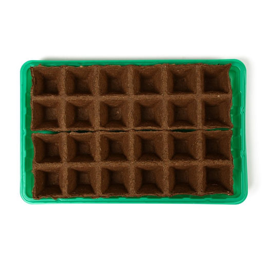 Цена за 2 шт. Набор для рассады: торфяная кассета, 24 ячейки по 50 мл, поддон 31×20 см, зелёный, пластик, Экоторф