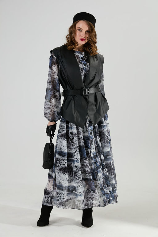 Платье NIKVA н1028-1 серая абстракция  фото 4