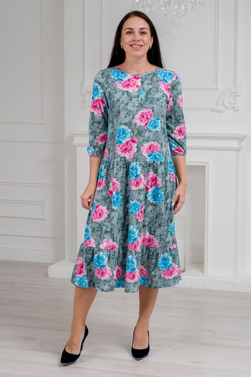 Платье женское из кулирки Амина пион на сером - Амадэль фото 3