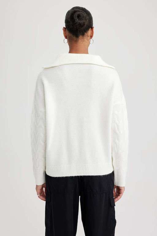 Свитер оверсайз с воротником-молнией - Defacto фото 5