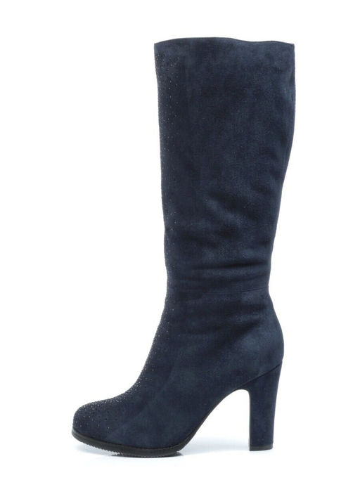 02-F65-011M DARK BLUE Сапоги зимние женские (натуральная замша, натуральный мех (полностью))