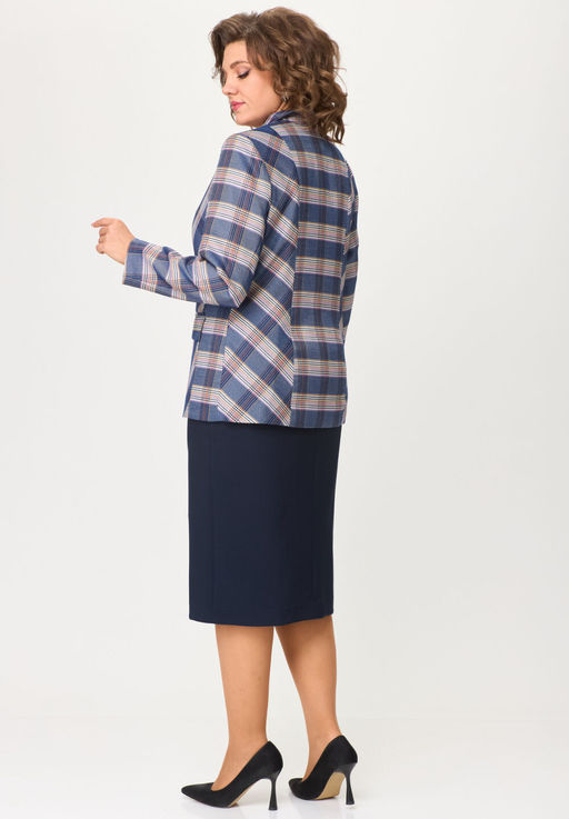 Костюм БелЭльСтиль 412/597 бело-синяя клетка + синий однотон фото 5