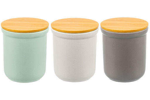 Набор 3 банок д/хранения 750 мл 11,5*11,5*13,5 см с бамбук. крышк. с сил. упл.,сер, беж, светло-зел - Elan gallery фото 20