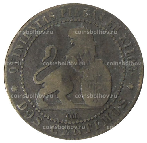 Монета 2 сентимо 1870 года Испания
