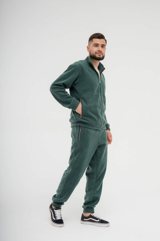 517 Костюм мужской на молнии, флис, темно-зеленый - Knitka wear фото 4