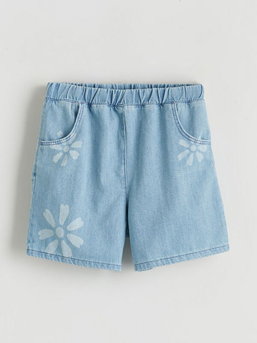 Beli Lastikli ?i?ek Bask?l? K?z ?ocuk Jean ?ort