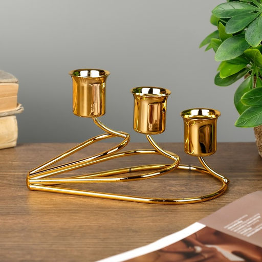 Металлический подсвечник на 3 свечи «Капли», золото, 14×8×8 см