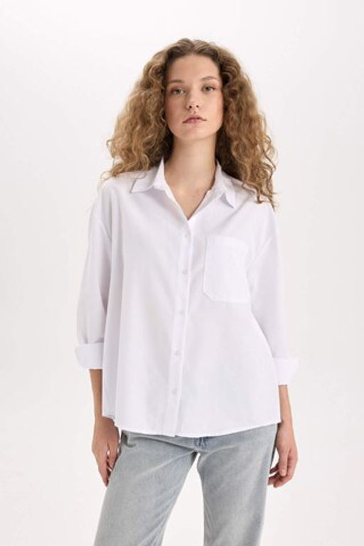 Oversize Genis Kal?p Poplin Uzun Kollu Gomlek - Defacto фото 5