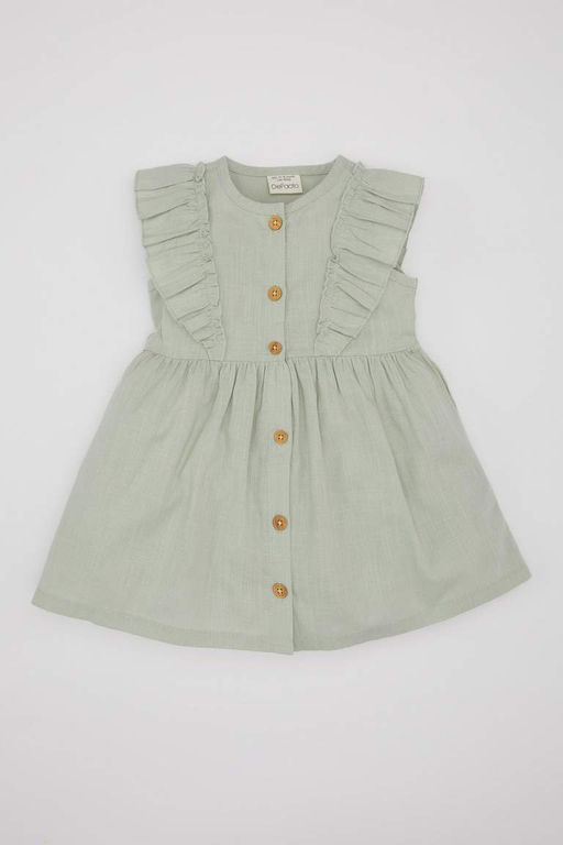Льняное платье без рукавов для маленьких девочек - Defacto фото 4