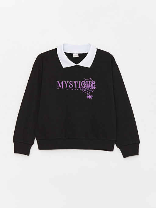G?mlek Yaka Bask?l? Uzun Kollu K?z ?ocuk Sweatshirt - Waikiki фото 3