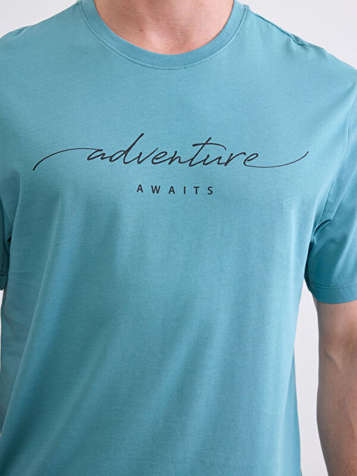 Bisiklet Yaka Bask?l? Erkek Ti??rt