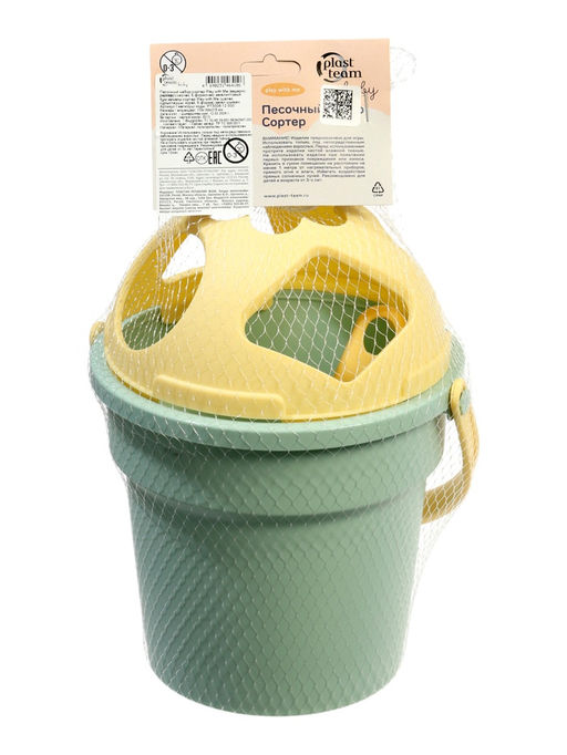 Песочный набор-сортер "Поиграй со мной", 8 предм.(ведерко, сортер, совочек, 5 формочек), эвколиптовы