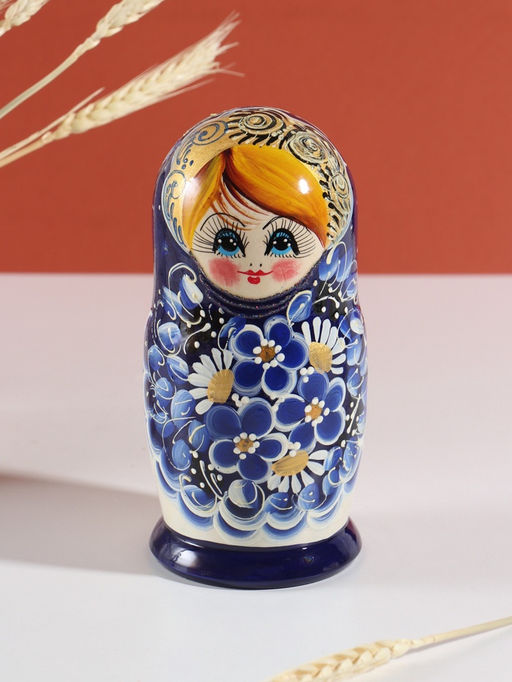 Матрёшка дерево «Марина», гжель, 5-кукольная, 19 см
