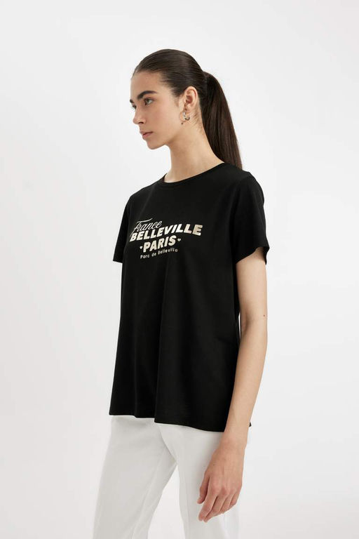 Футболка стандартного кроя с круглым вырезом и короткими рукавами с принтом - Defacto фото 3