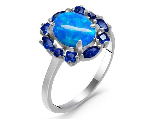 Кольцо из серебра опал синий, МОВ0304
