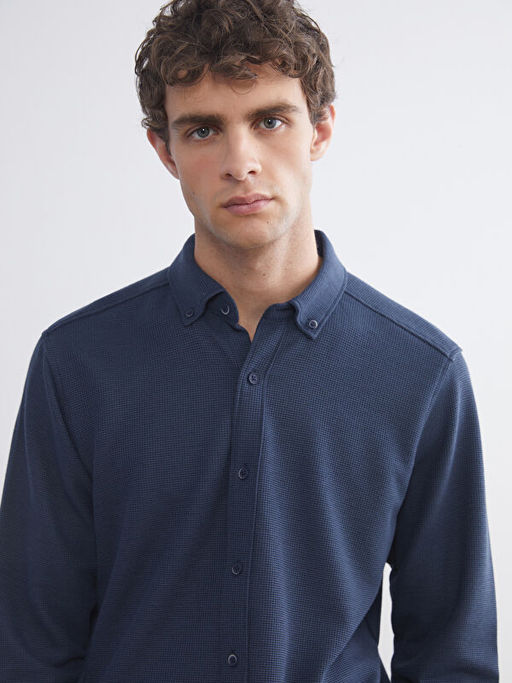 Slim Fit Uzun Kollu Erkek Dokulu G?mlek