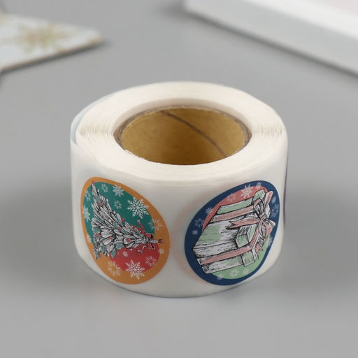 Цена за 2 шт. Наклейка бумага Нарисованный Новый год, d=2.5 см, 252 шт. в рулоне - Арт узор фото 3