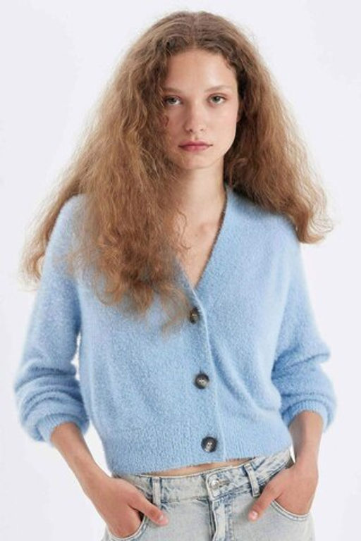 Oversize Genis Kal?p V Yaka Basic Duz Dugmeli Triko H?rka - Defacto фото 2