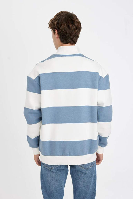 Толстовка в полоску с воротником на молнии свободного кроя - Defacto фото 5