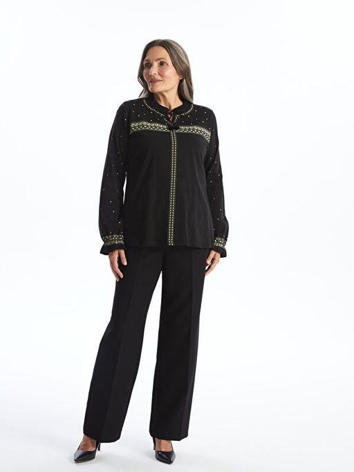 Ba?lamal? Yaka Desenli Kad?n Bluz