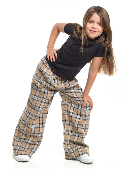 Брюки палаццо спортивные штаны для девочки одежда в клетку UD 7875(5161) кофе/беж клетка - Mini maxi фото 7