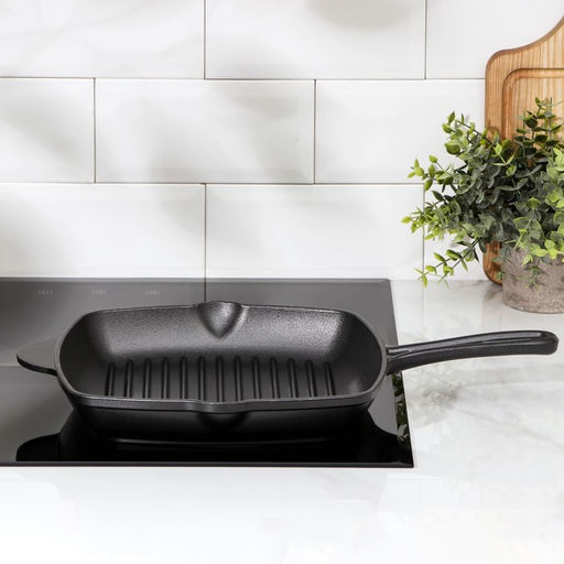 Сковорода-гриль «Гриль глубокий», 28×26×4.5 см, 2 слива, индукция, чугун, чёрная