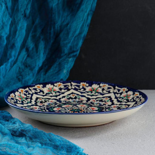 Ляган узбекский Риштанская Керамика «Цветы», d=32 см, синий