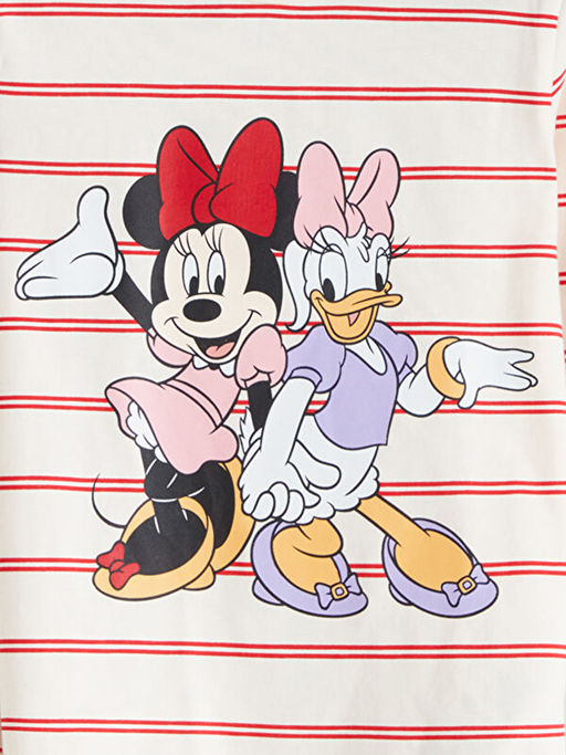 Bisiklet Yaka Minnie Mouse Bask?l? Uzun Kollu K?z ?ocuk Ti??rt