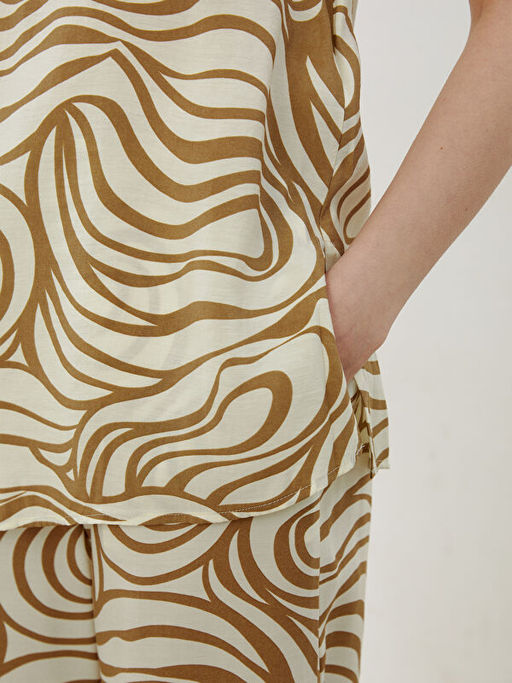 Bisiklet Yaka Desenli Modal Kar???ml? Bluz