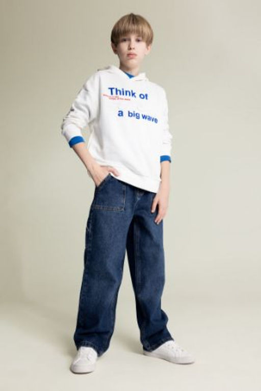 Erkek Cocuk Wide Leg Duz Paca Jean Pantolon